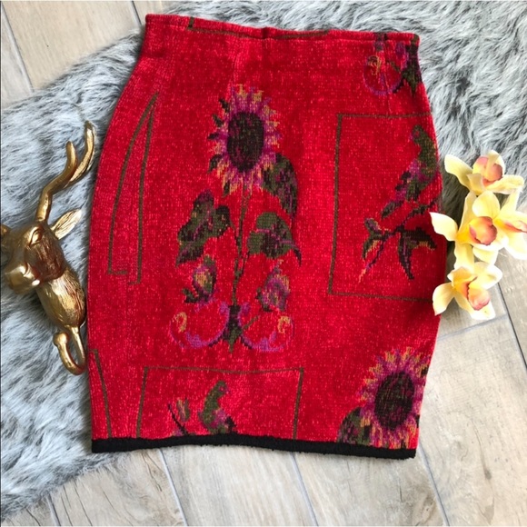 Vintage French Couture Ornel Soie Parisian made soft knit sunflower skirt Size 2 - Picture 2 of 5